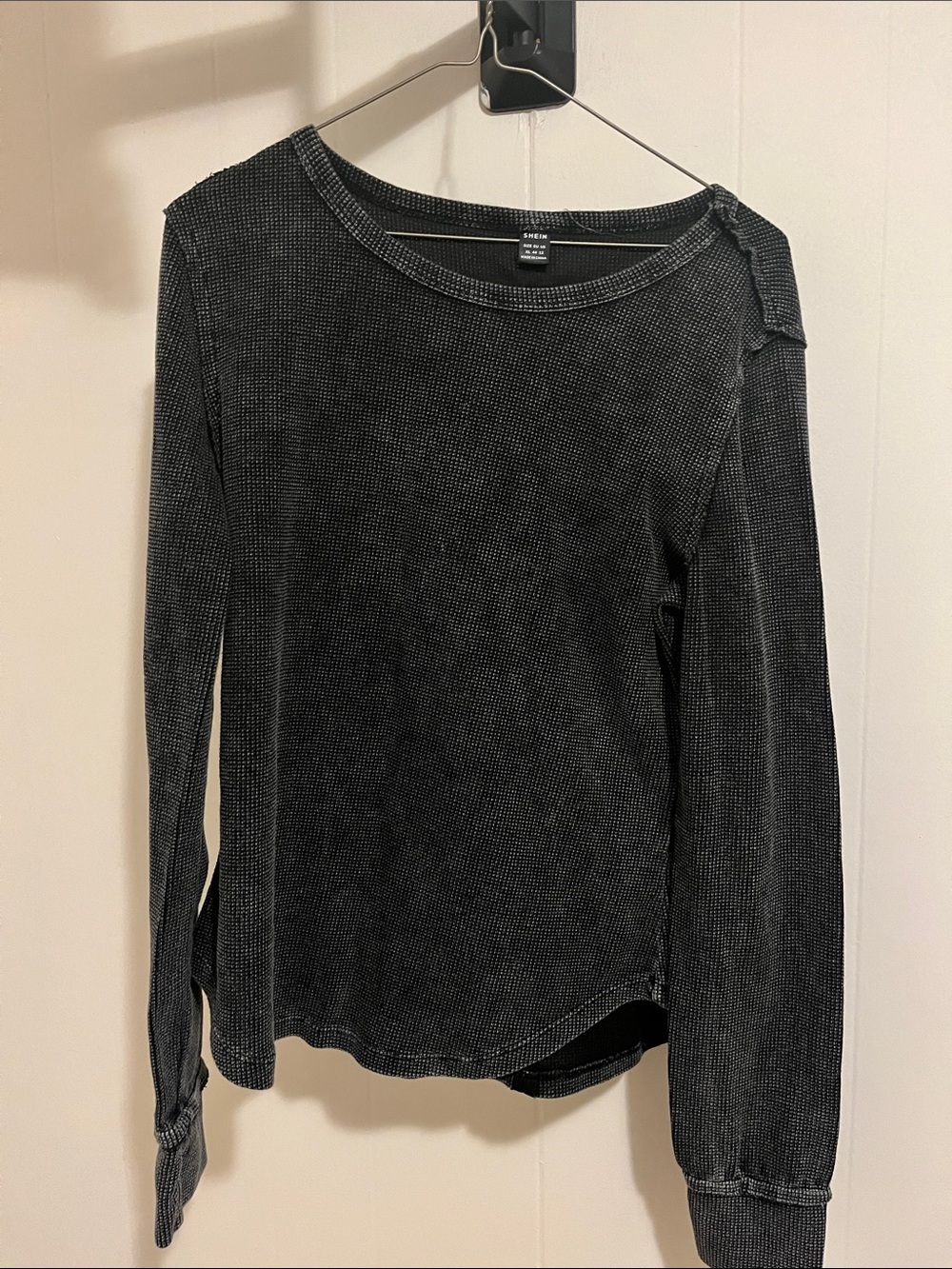 SHEIN Black Washed Distressed Long Sleeve Tee